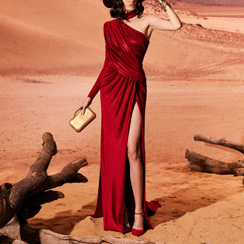 Rubin Red Jersey Dress With Train by Tony Ward