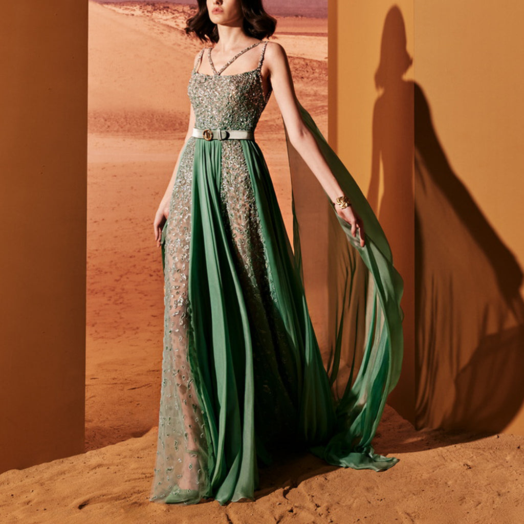 Water Green Beaded Dress by Tony Ward