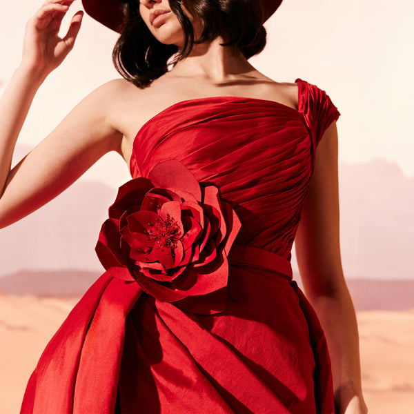 Taffeta Gown With Flower Bomb Waist