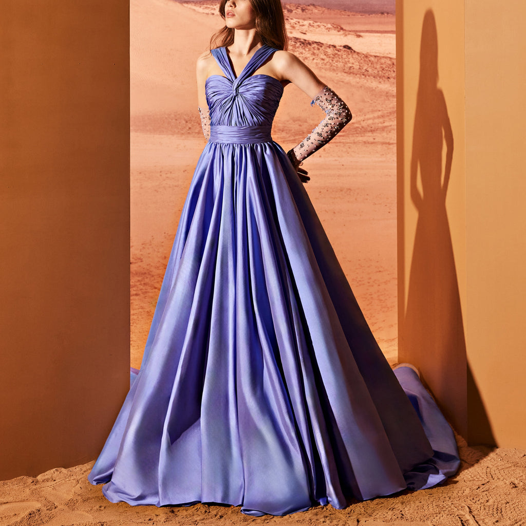 Blue Serenity Taffeta Dress With Slit by Tony Ward