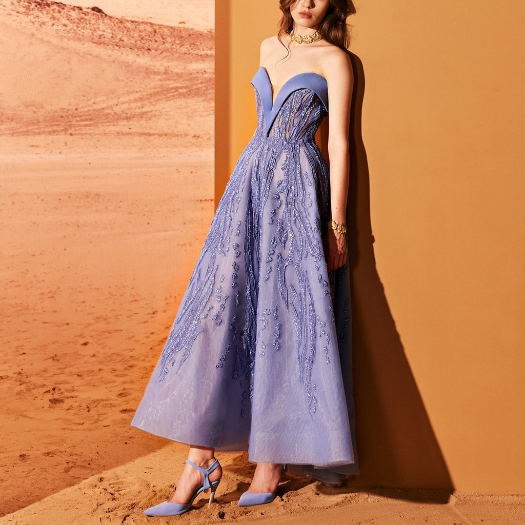 Midi Dress With Embroidered Tulle Skirt by Tony Ward