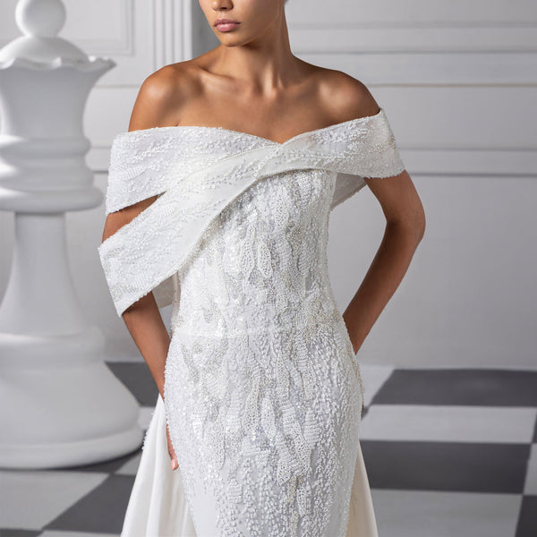 Off-Shoulder Structured Pearl Dress