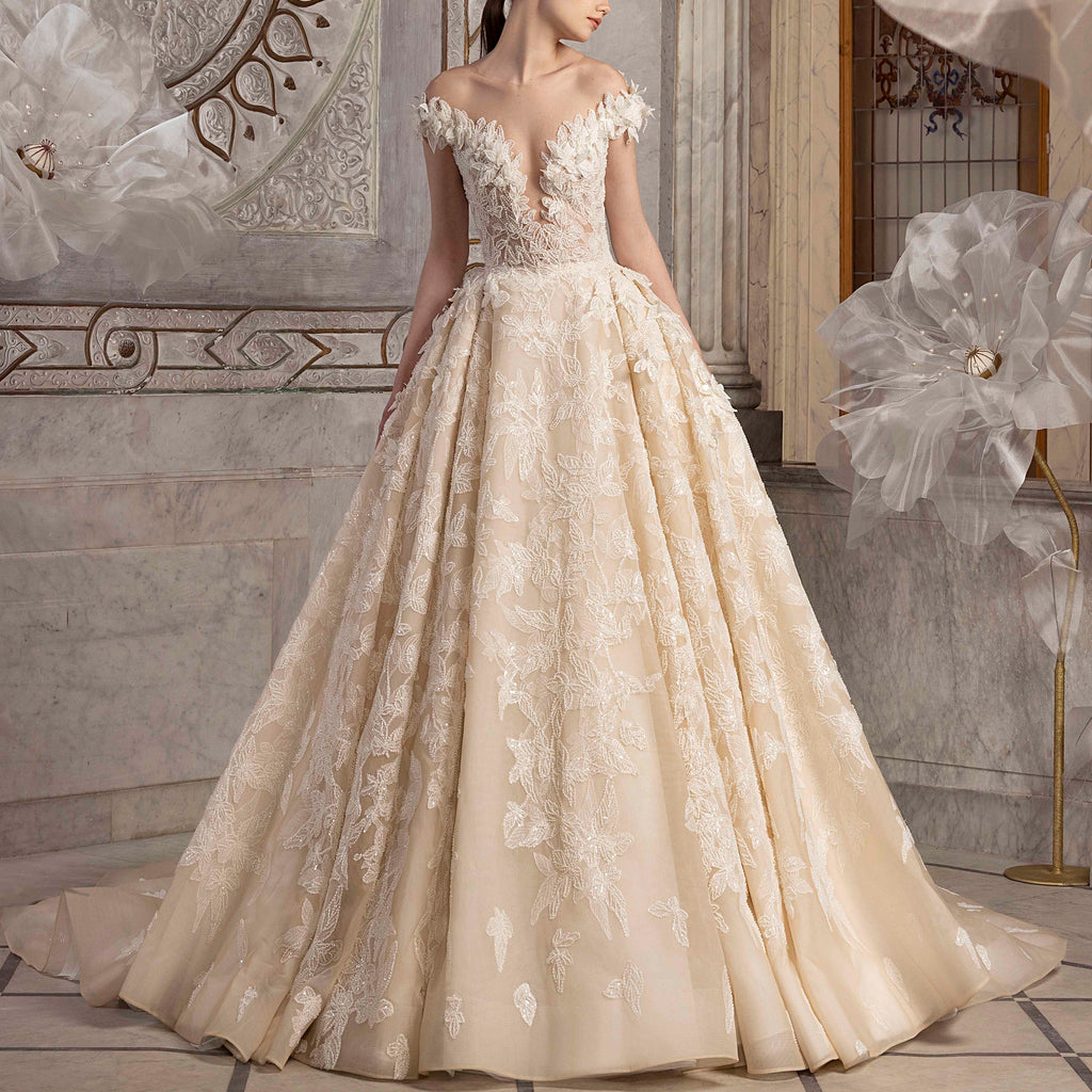 Leaves Embroidered Ball Gown by Tony Ward