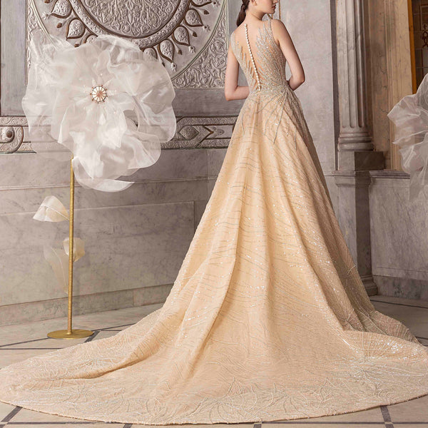 Golden Greige Tulle Gown