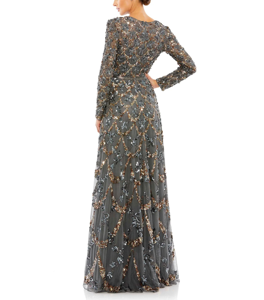 Charcoal Embellished Illusion A Line Gown Elilhaam