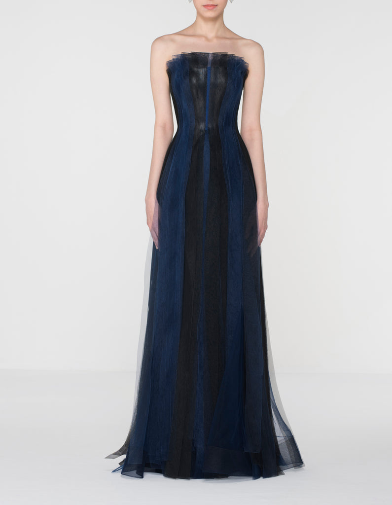 Midnight Elegance Strapless Tulle Gown