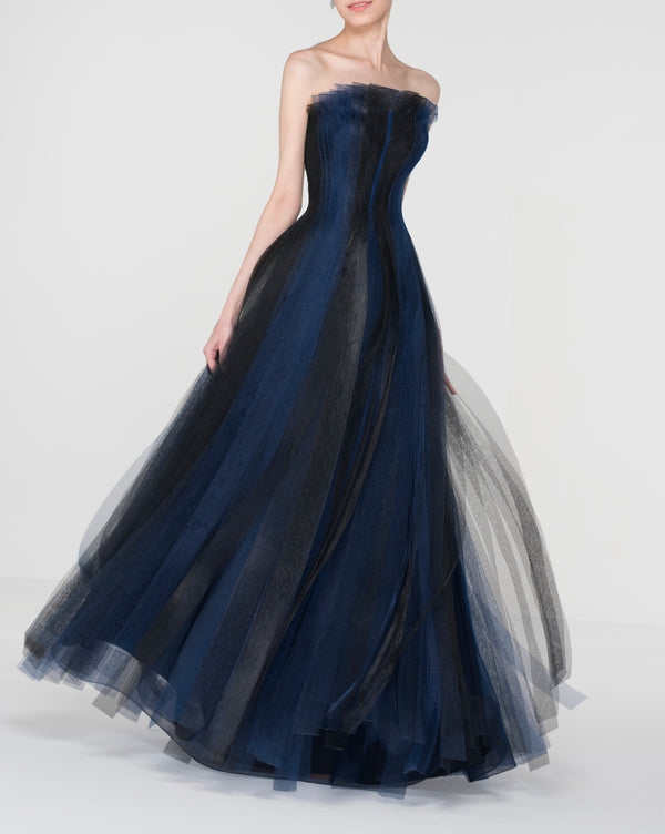 Midnight Elegance Strapless Tulle Gown