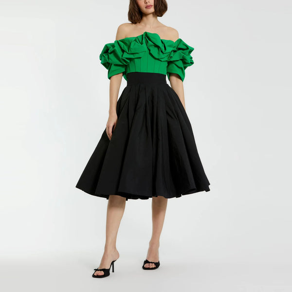 Faille Off The Shoulder Bustier Ruffle Top