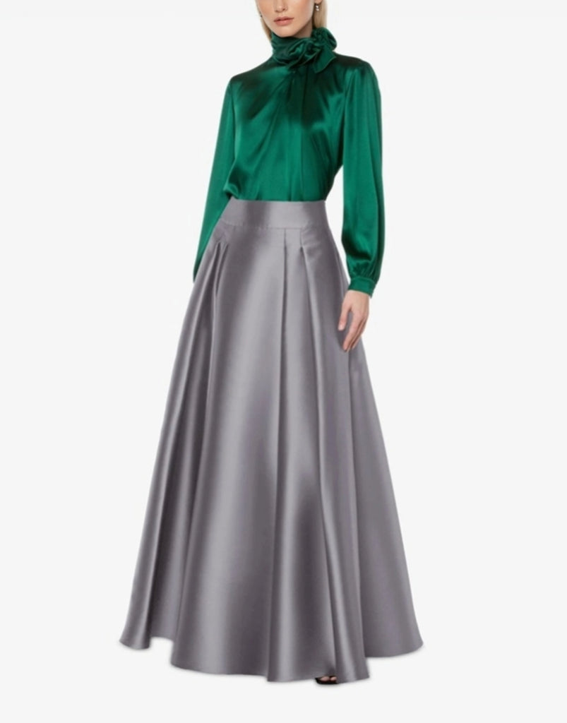 Mikado Grey High Waist Long Skirt