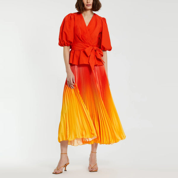 Pleated Charmeuse Ombre Maxi Skirt