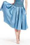 French Blue Taffeta Tea Length Midi Skirt