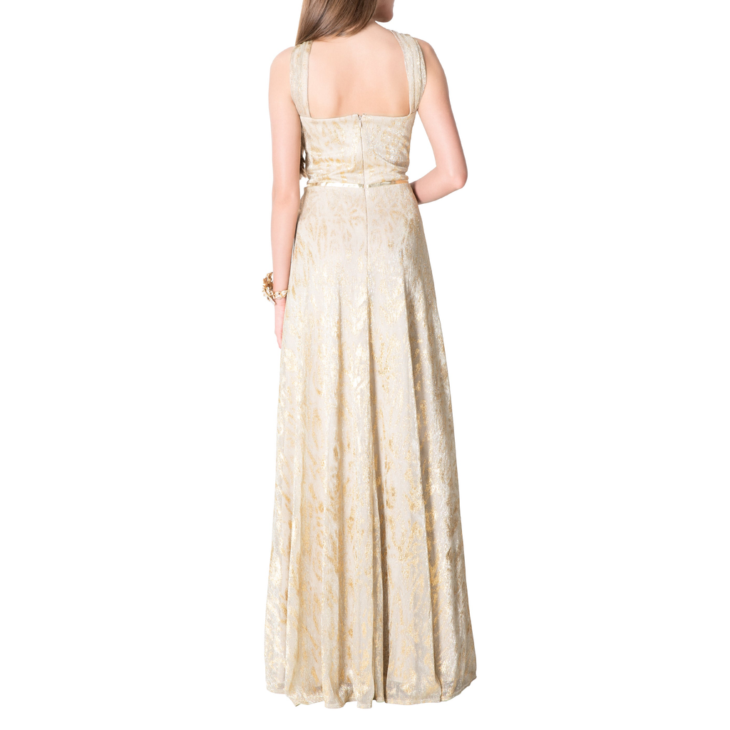 David Meister Metallic Lace Gown